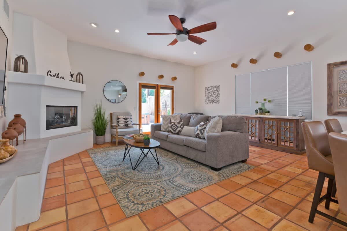 Towering high ceilings with recessed lighting. Open modern floorplan
