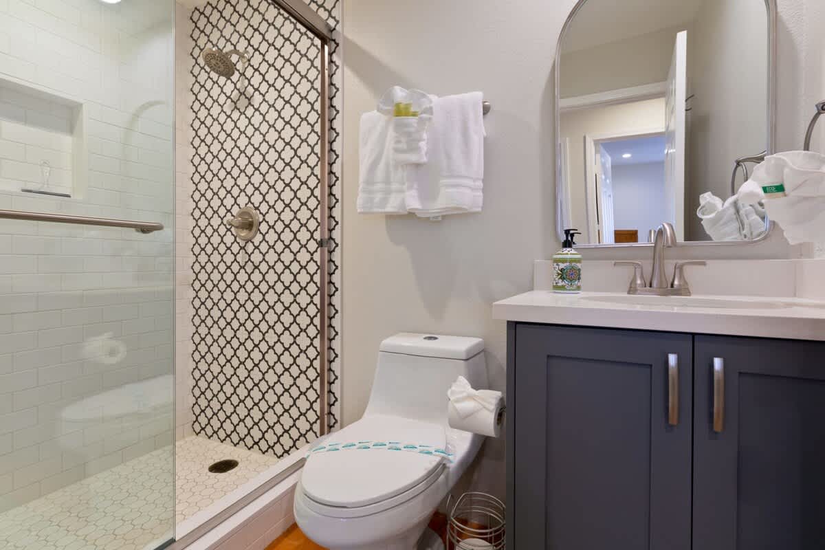 2nd new sparkling clean bathroom prepped for  your stay.
