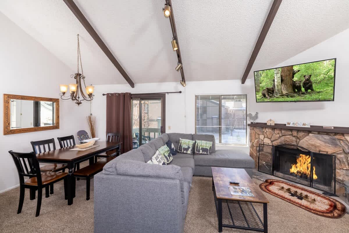 High Ceilings. Huge LCD Smart TV. Log burning cozy fireplace. Dining for 6.
