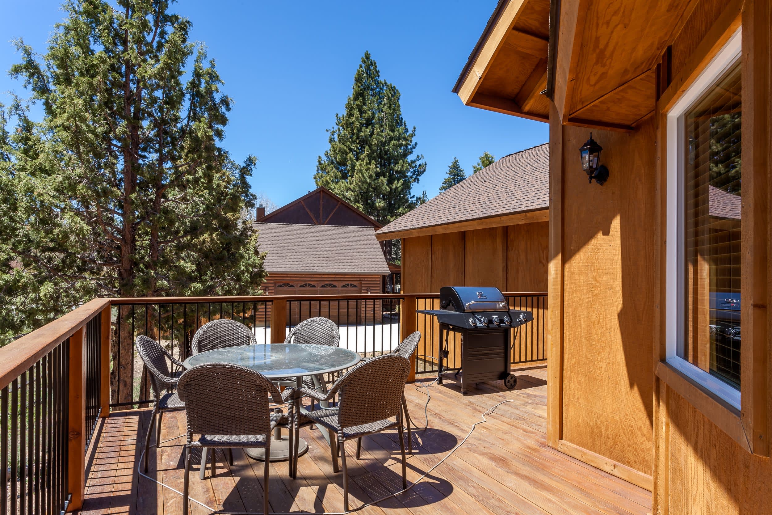 Deck with gas BBQ and dining area