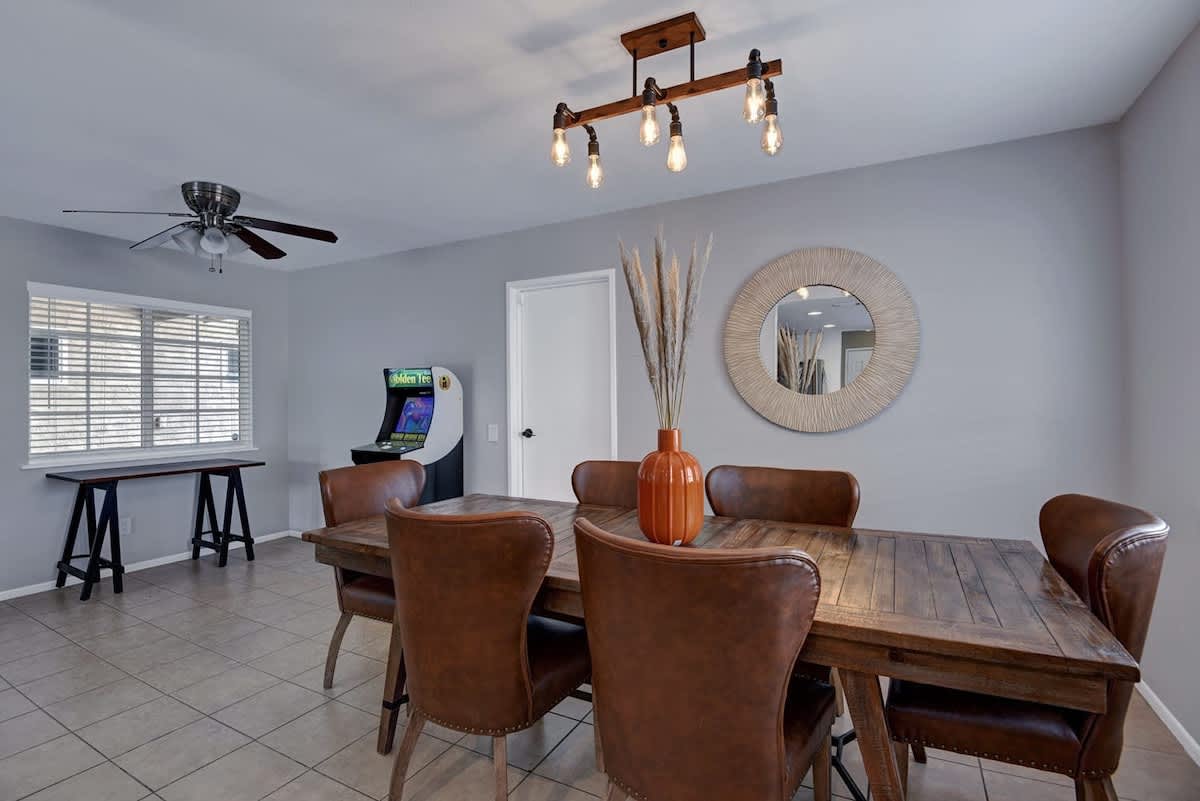 Designer Dining Table with plenty of lighting.