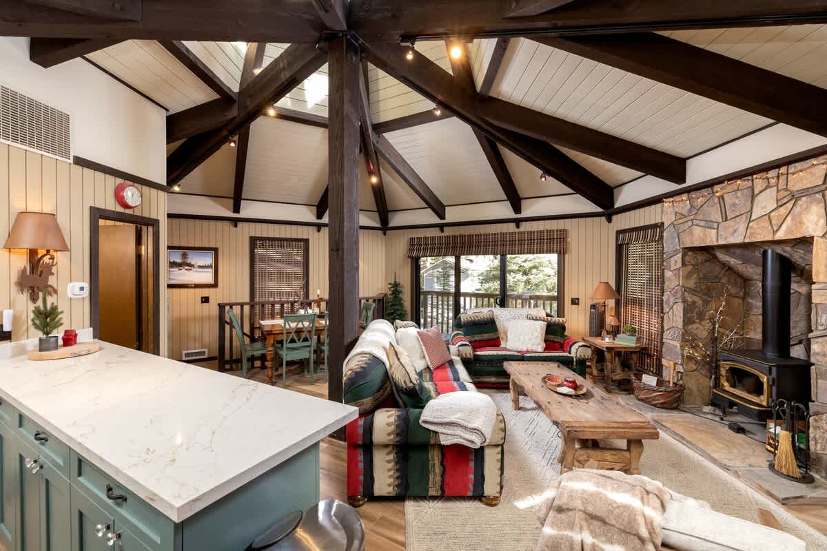 Kitchen island opens to the living room