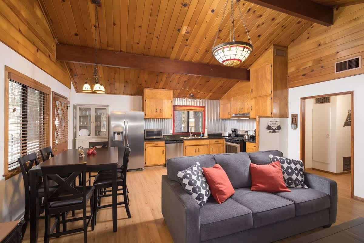 Open living area and remodeled kitchen