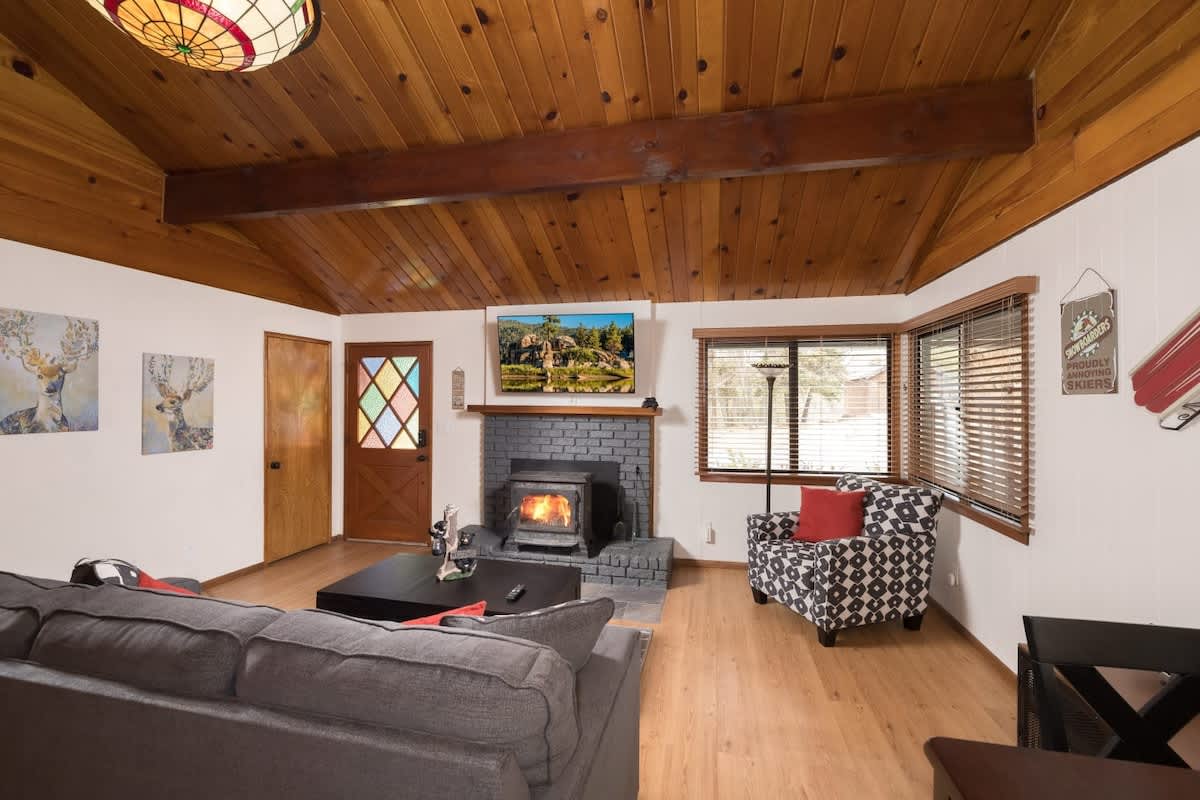 Open living area under tongue-and-groove ceilings