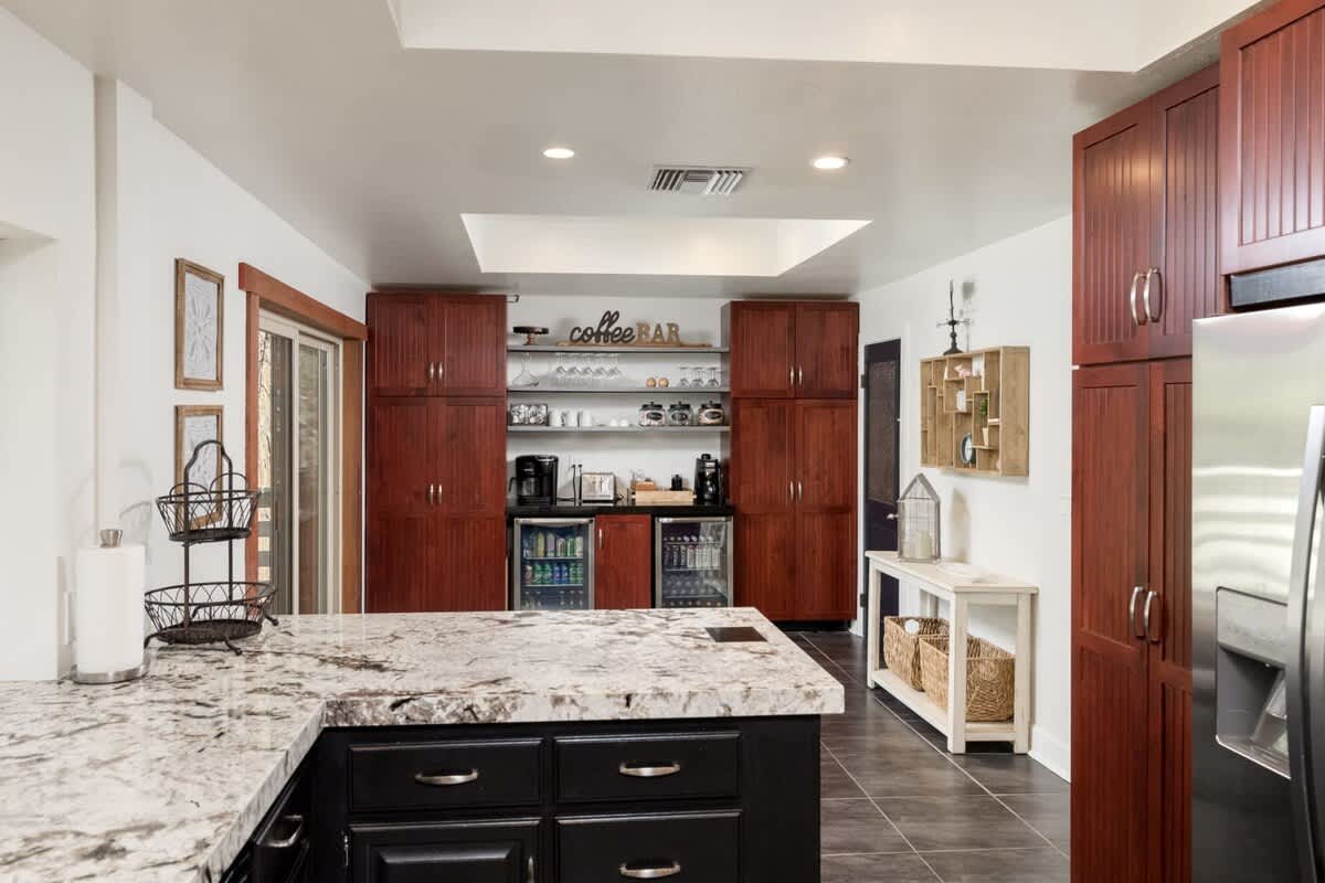 Coffee bar with 2 beverage coolers.