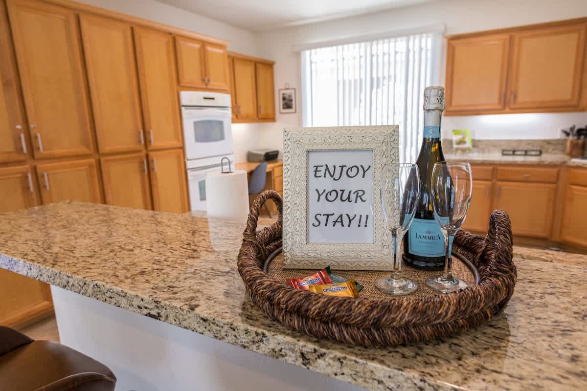 A warm welcome waiting at the breakfast bar.