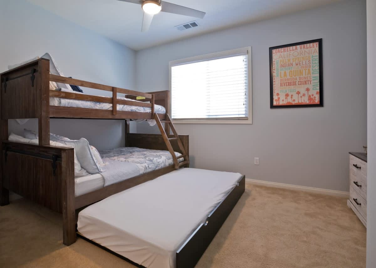 Bunk room with pull-out twin bed. Sleeps 3.