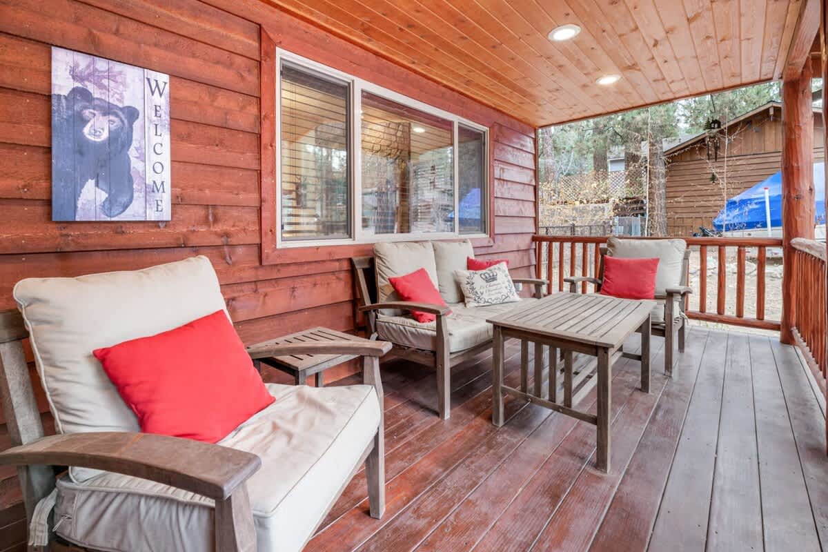 Covered front porch with seating