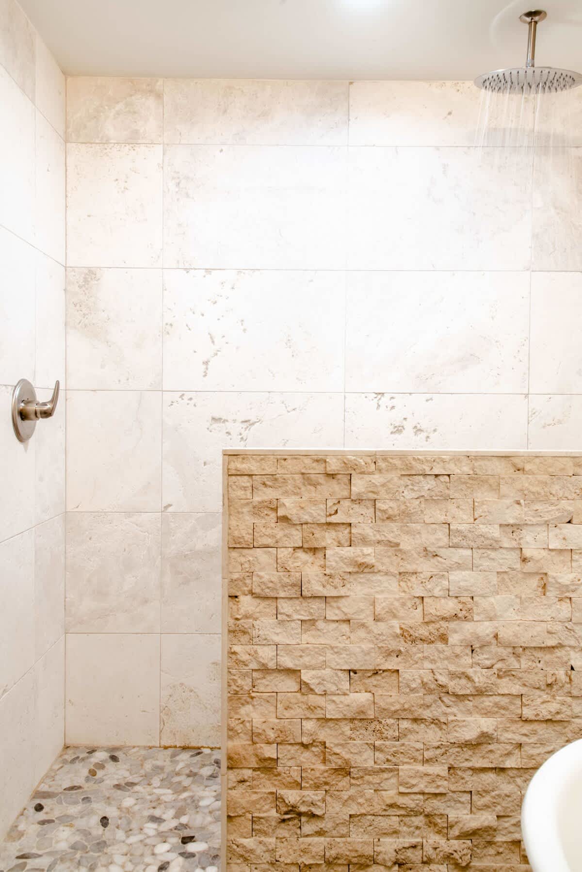 Walk-in stone shower