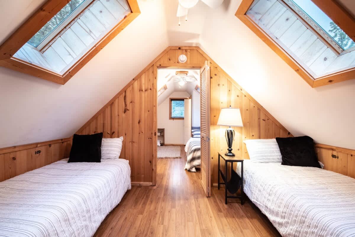 Two twin beds under the skylights