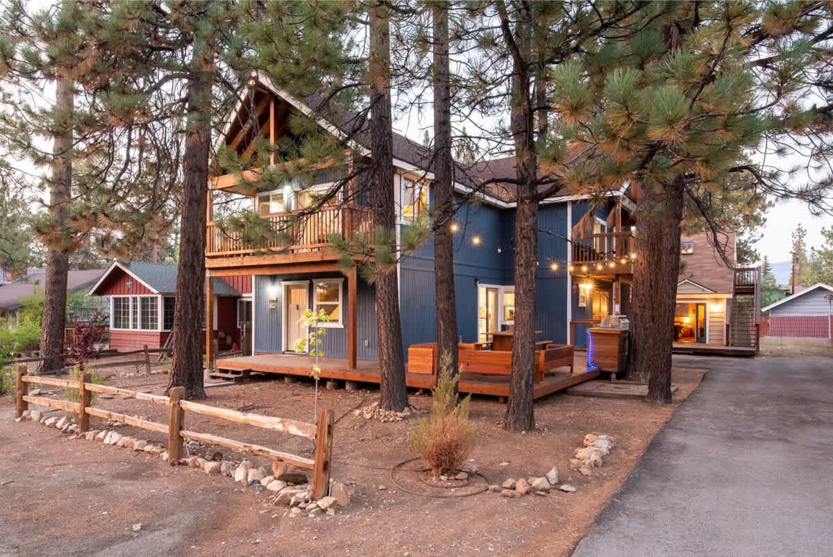 Main house and deck at dusk