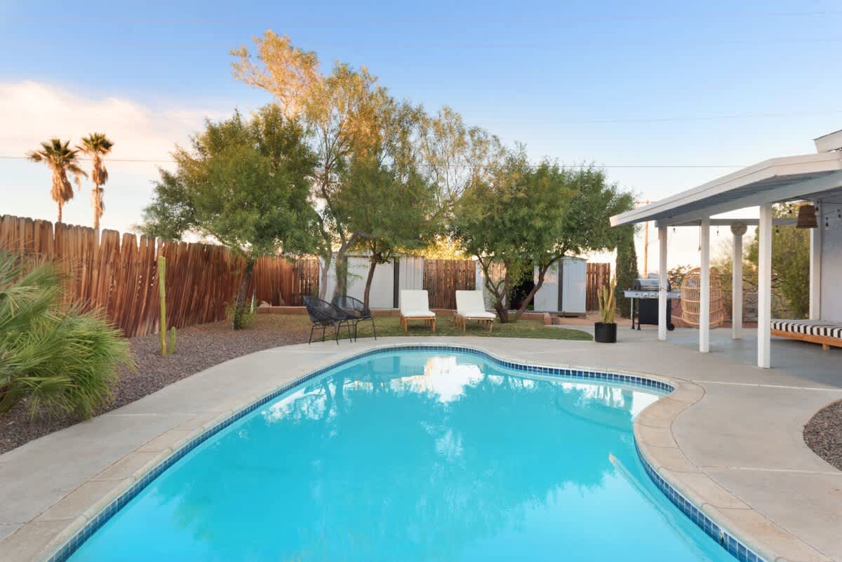 Sparkling private pool and backyard.