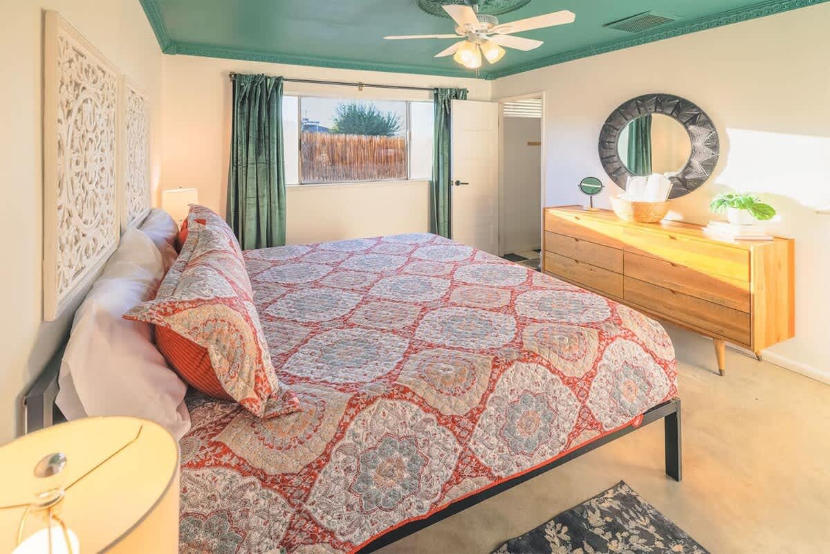 Primary bedroom with California King bed.