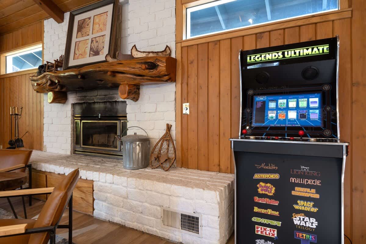 Free retro arcade by the fireplace