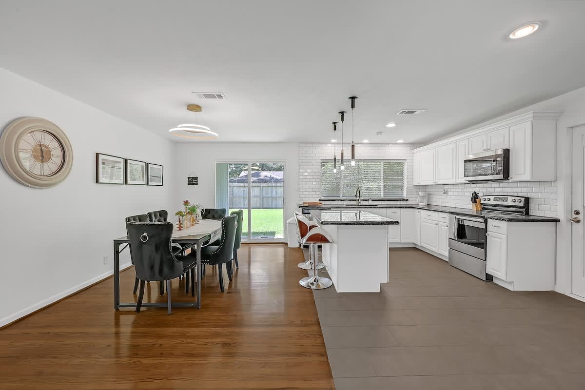 Open kitchen and dining area