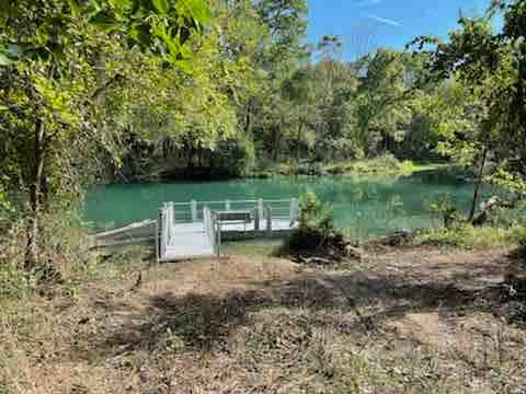 Fishing pier on oxbow lake.