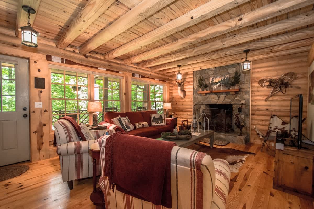 Stylish 3BR Log Cabin w/ Fire Pit | Near Trails | Free Tickets — Zirconia, NC — vacation rental