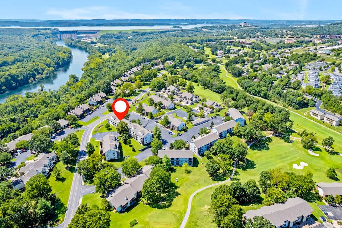 Ariel view with location marker of the condo.