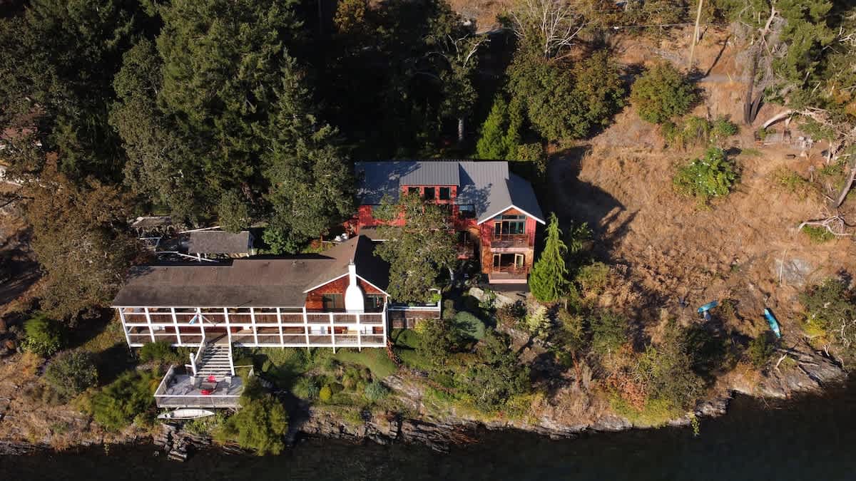 Sky view of the Tree House Suites Cowichan Bay.