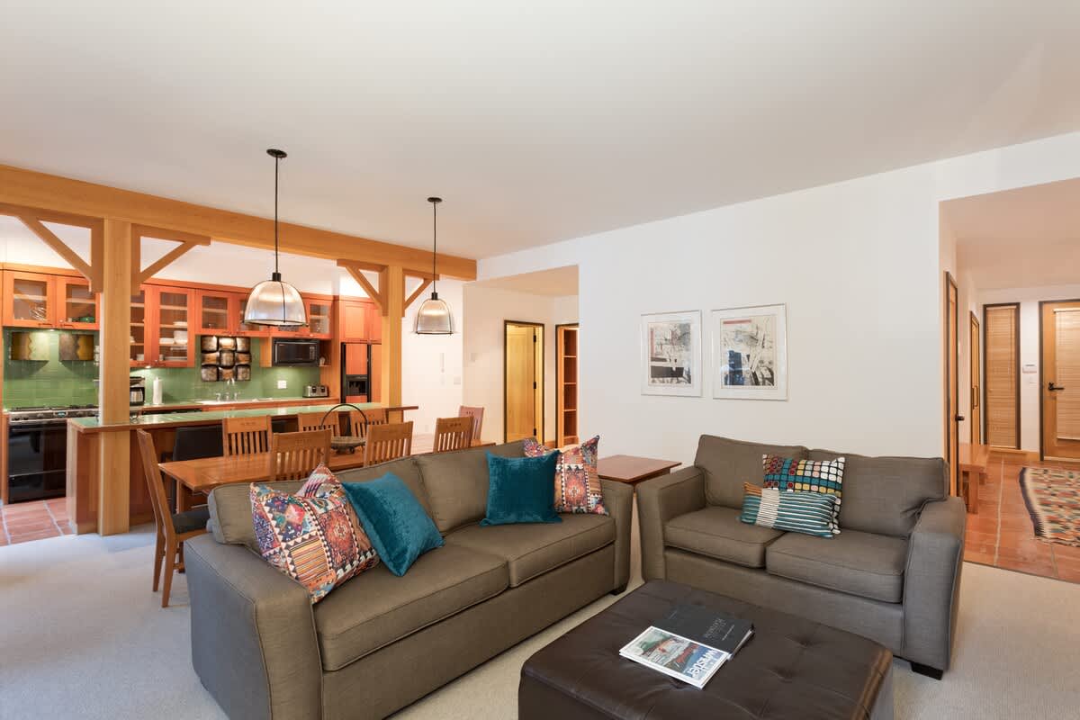 Sofa Bed- Cozy open-concept living with plush seating and mountain-inspired décor 
- Gather around the fireplace or unwind after a day on the slopes 
- Steps from dining, lounging, and ski adventure access 