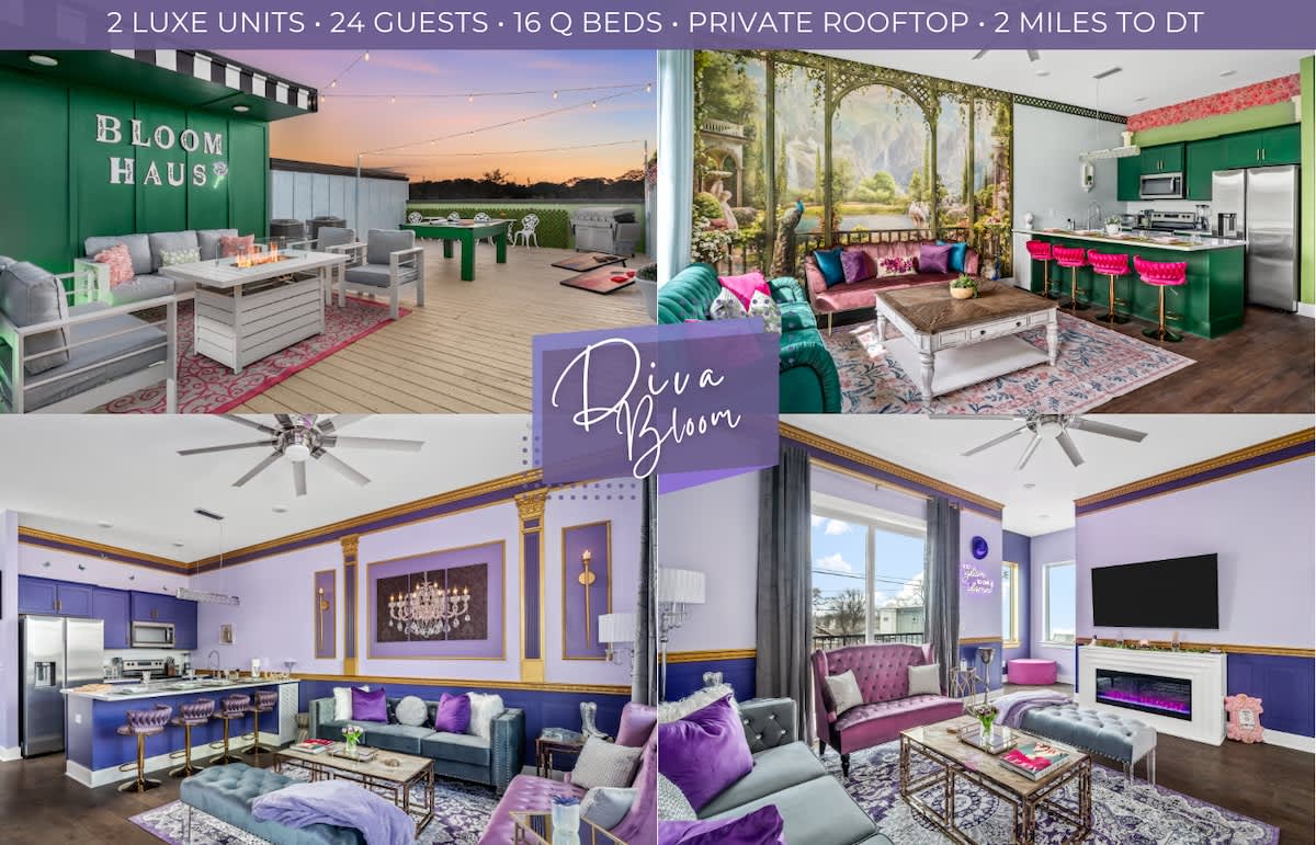 3 m to Downtown!Sleeps 24! 2 Homes ! Rooftop Glam!