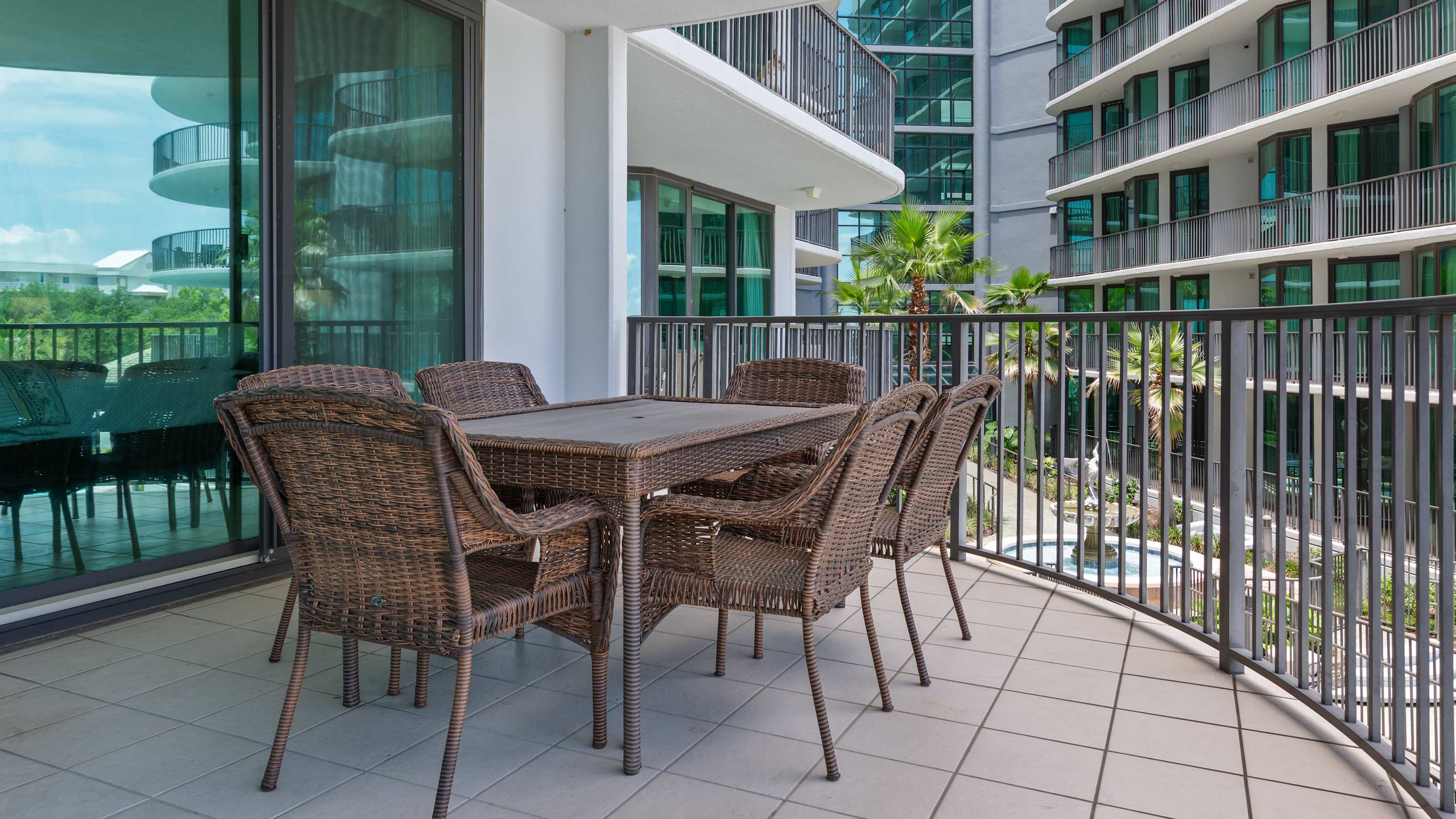 Enjoy a meal, a card game, or a late-night conversation on your private shaded balcony.