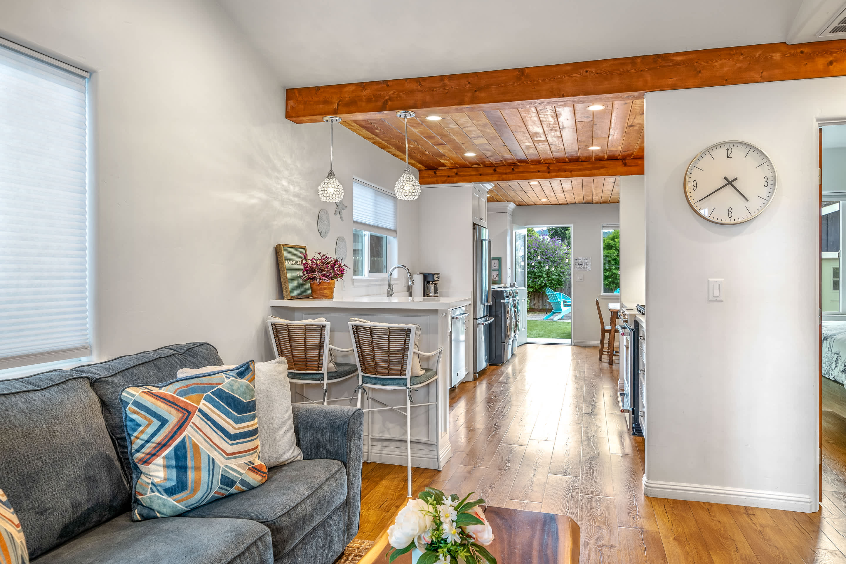 Sip morning coffee or grab a bite at the kitchen counter, with seating for 2