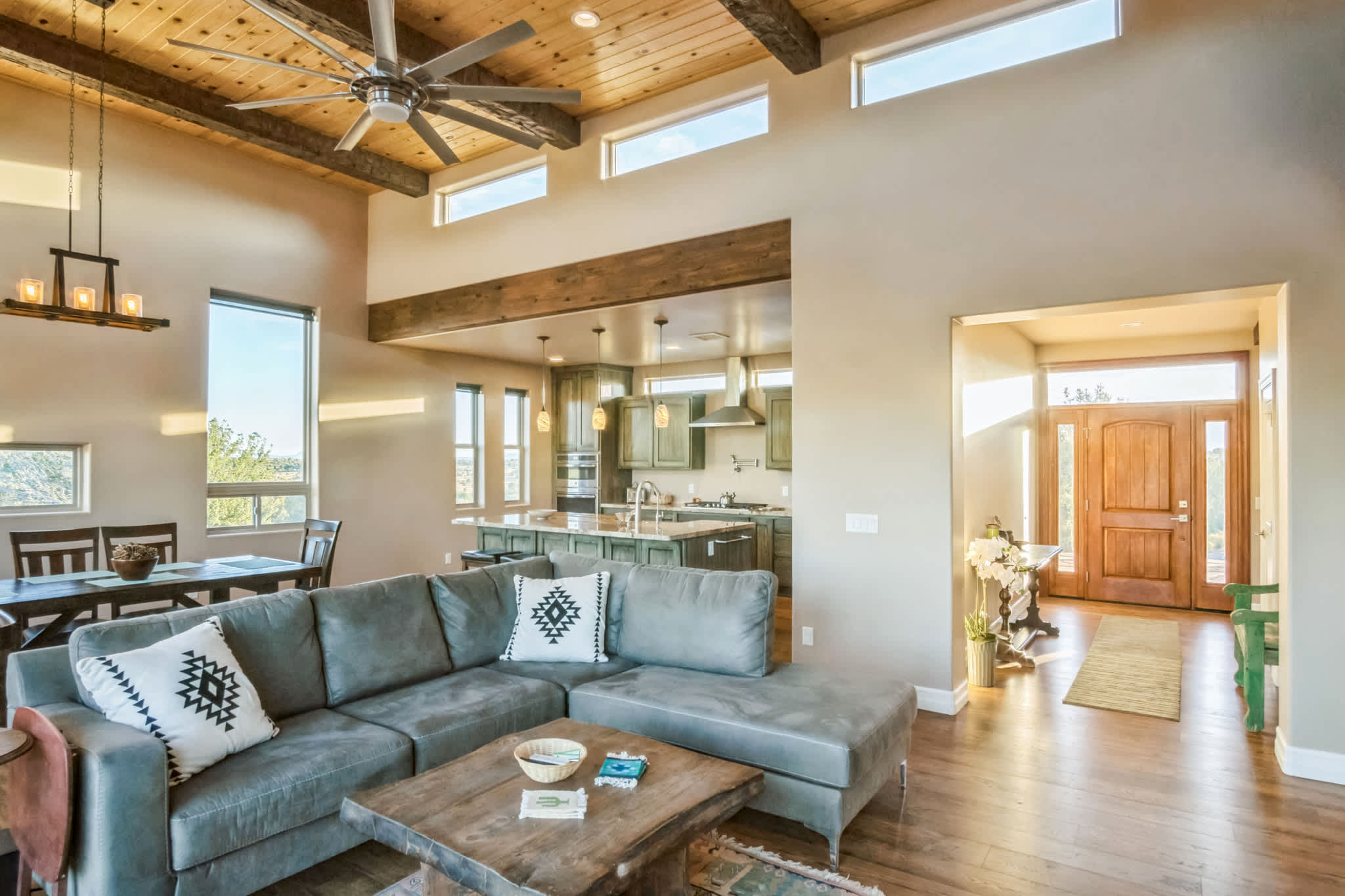 Open living space with ample seating and Smart TV