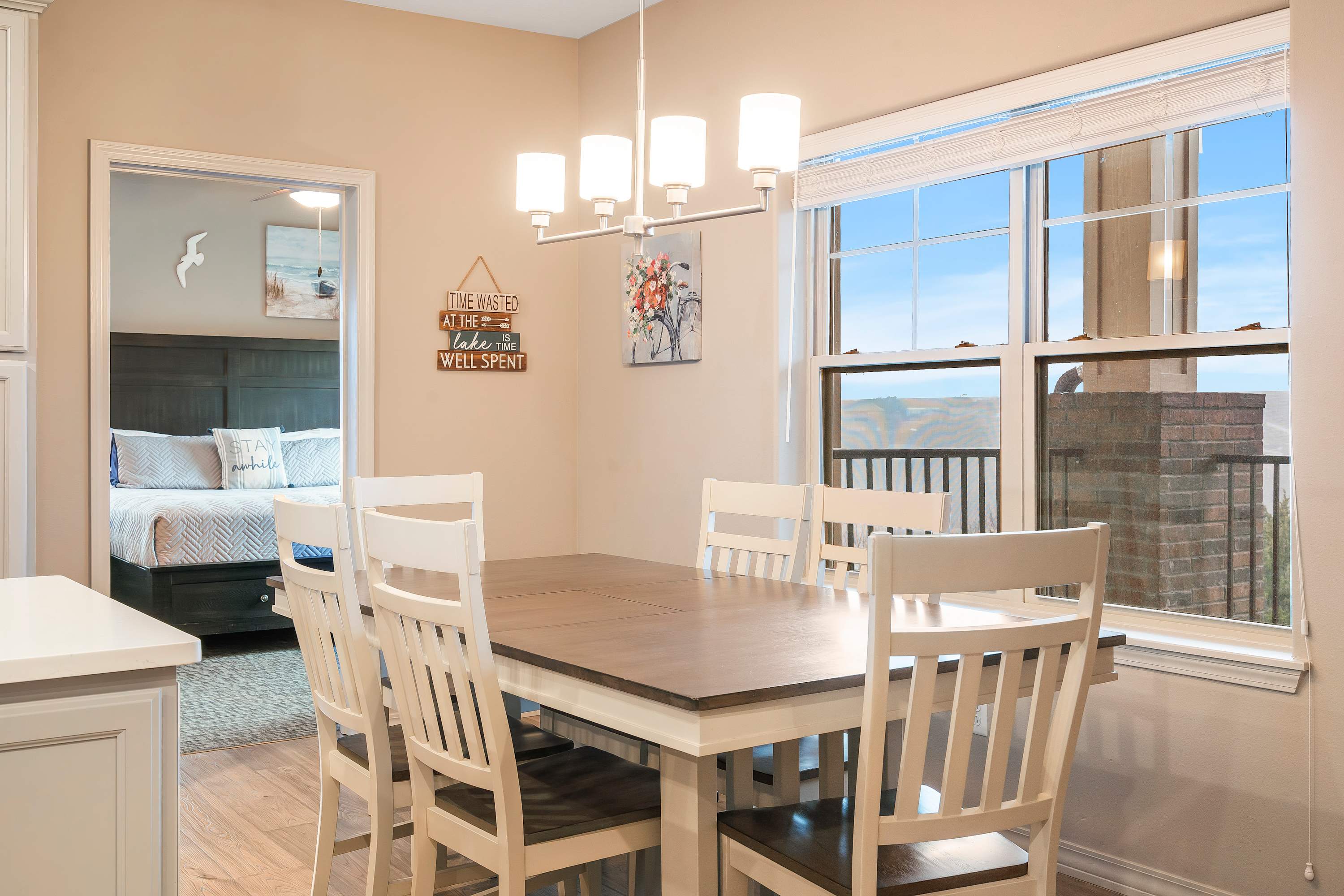 Gather for meals together at the dining table, with seating for 6