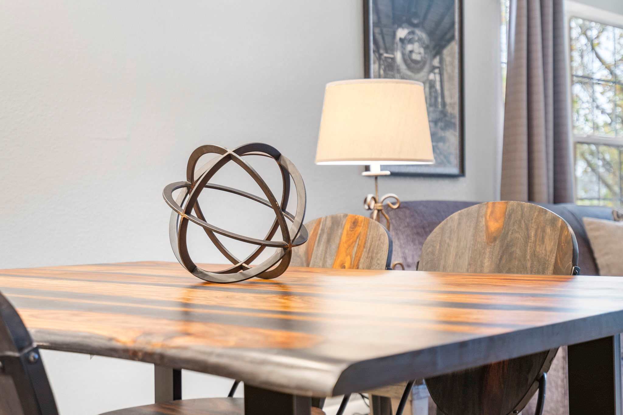 Gather for meals together at the dining table, with seating for 6