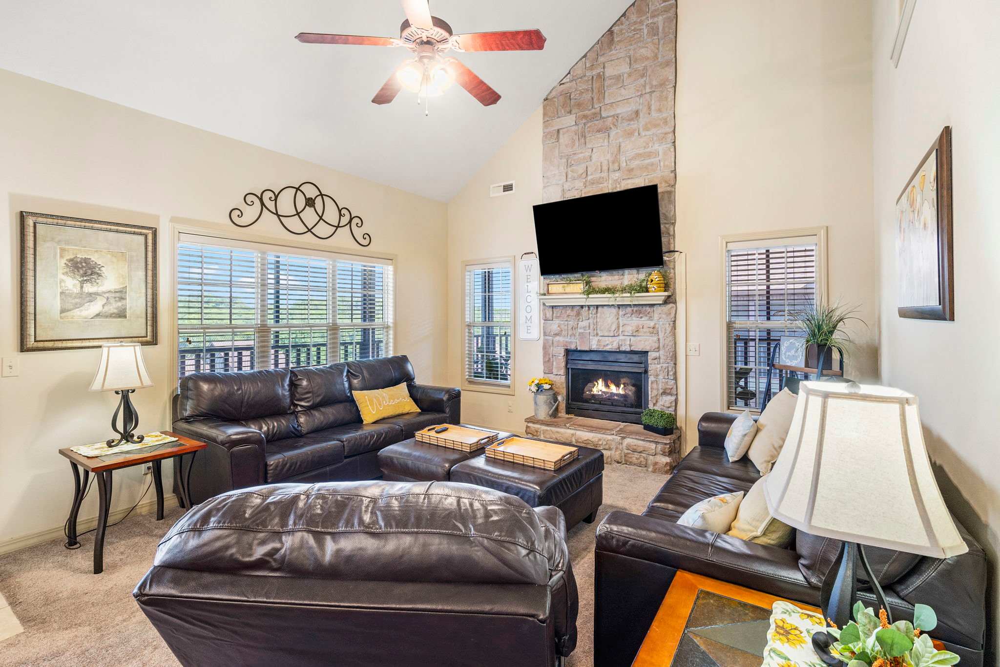 Enjoy gathering time watching movies or relaxing in front of the seasonal fireplace