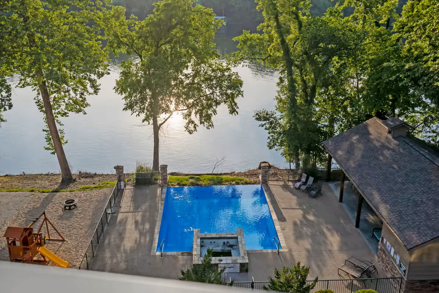 Beautiful Pool and Playground overlooking the lake! (HOT TUB IS OUT OF ORDER)