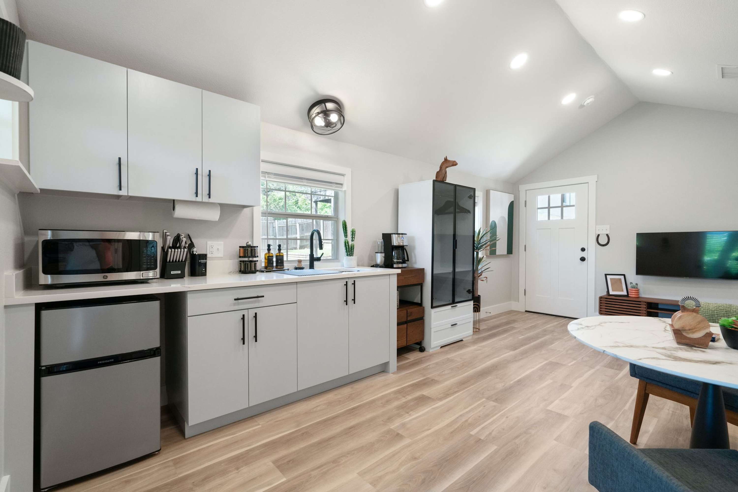 The sleek, efficient kitchenette is ideal for serving up culinary delights