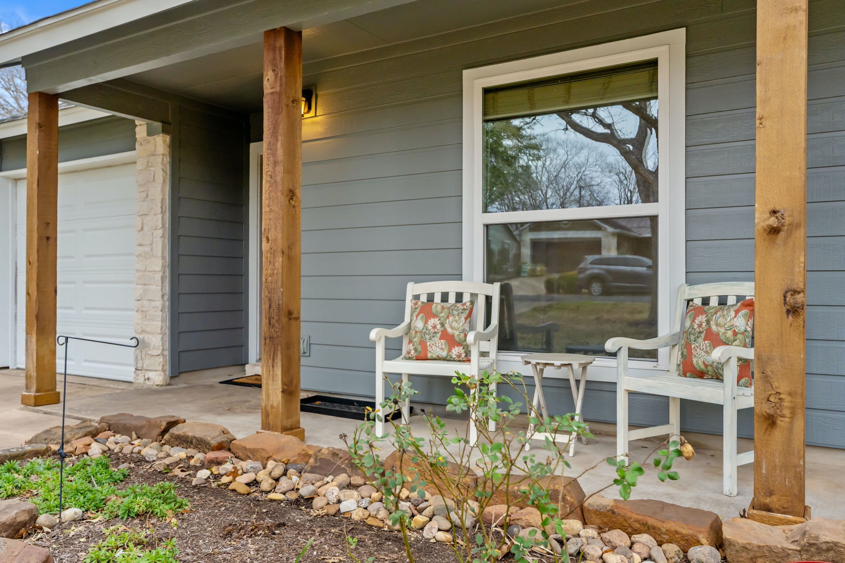 Unwind on the front porch with morning coffee or an evening beverage