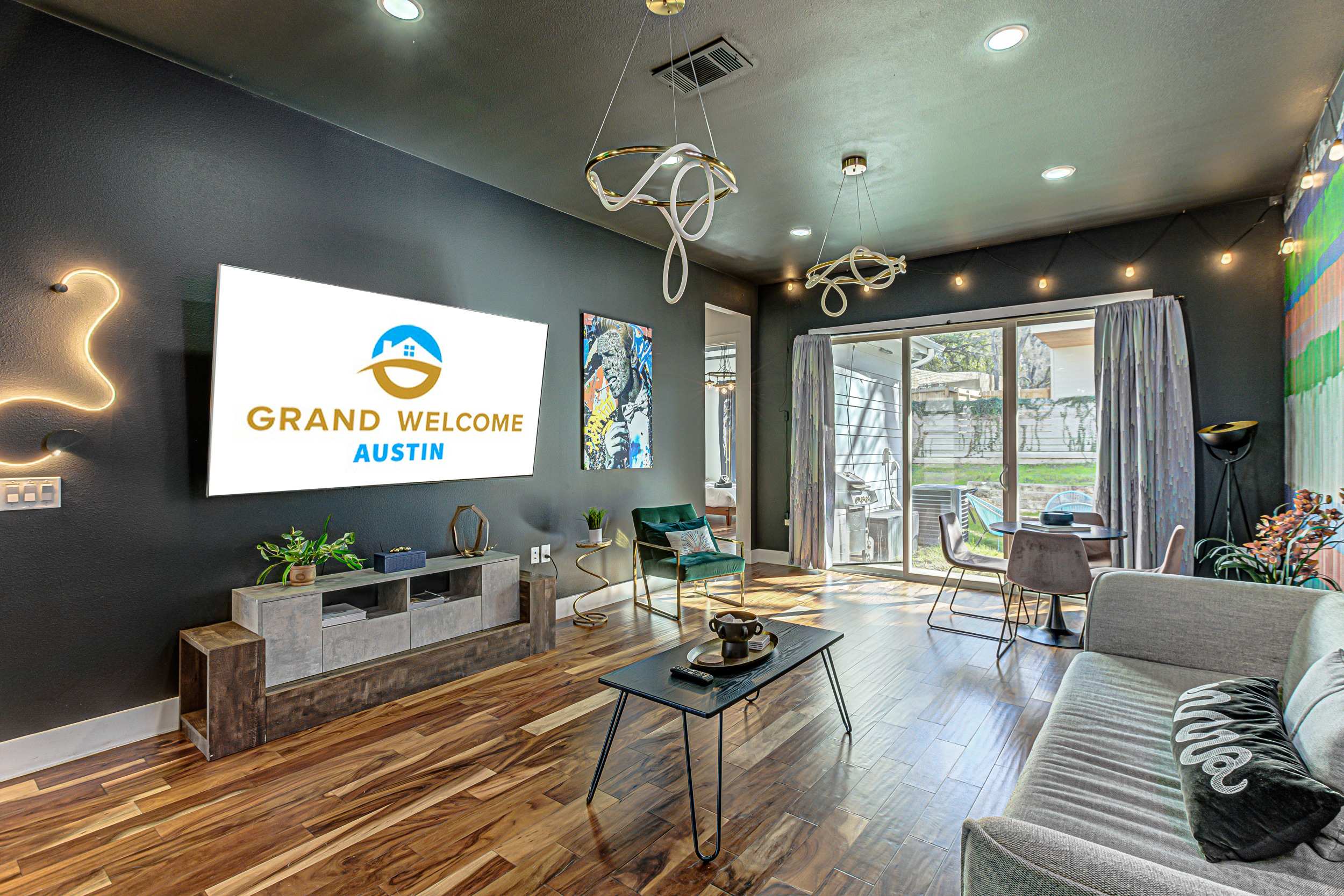 Bright and exciting living area with Smart TV, and ample seating (Unit A)