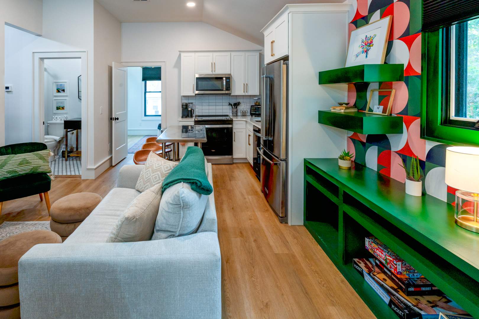 Curl up in the stylish living room & stream all your favorite entertainment