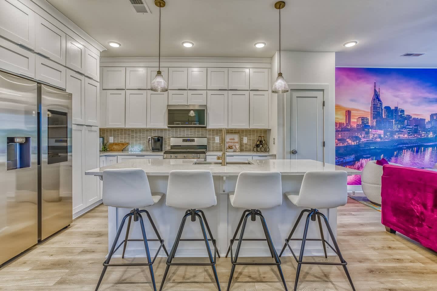 Sip morning coffee or grab a bite at the kitchen counter, with seating for 4