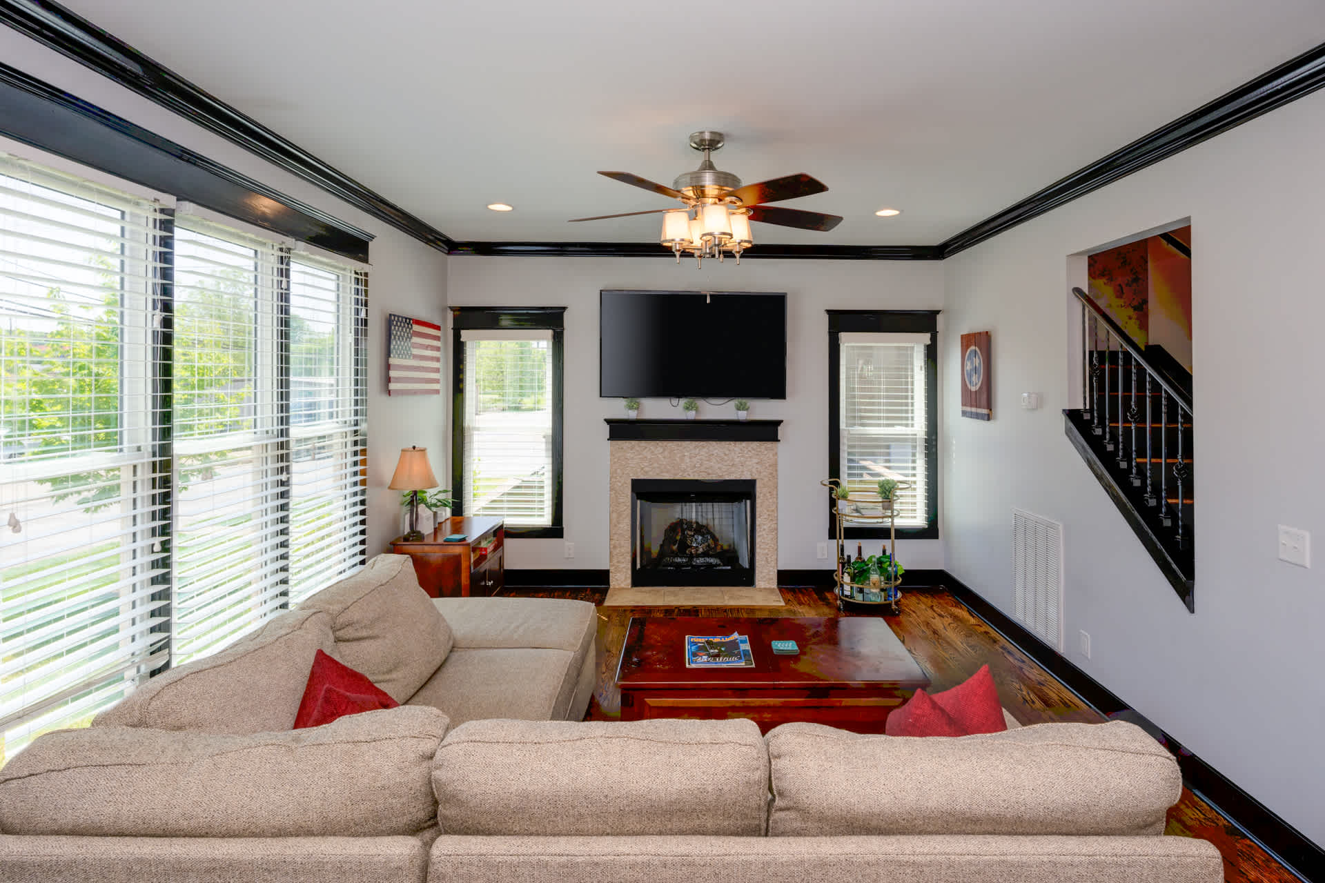 Relax with a movie on the plush sectional after a day spent exploring the best Nashville has to offer