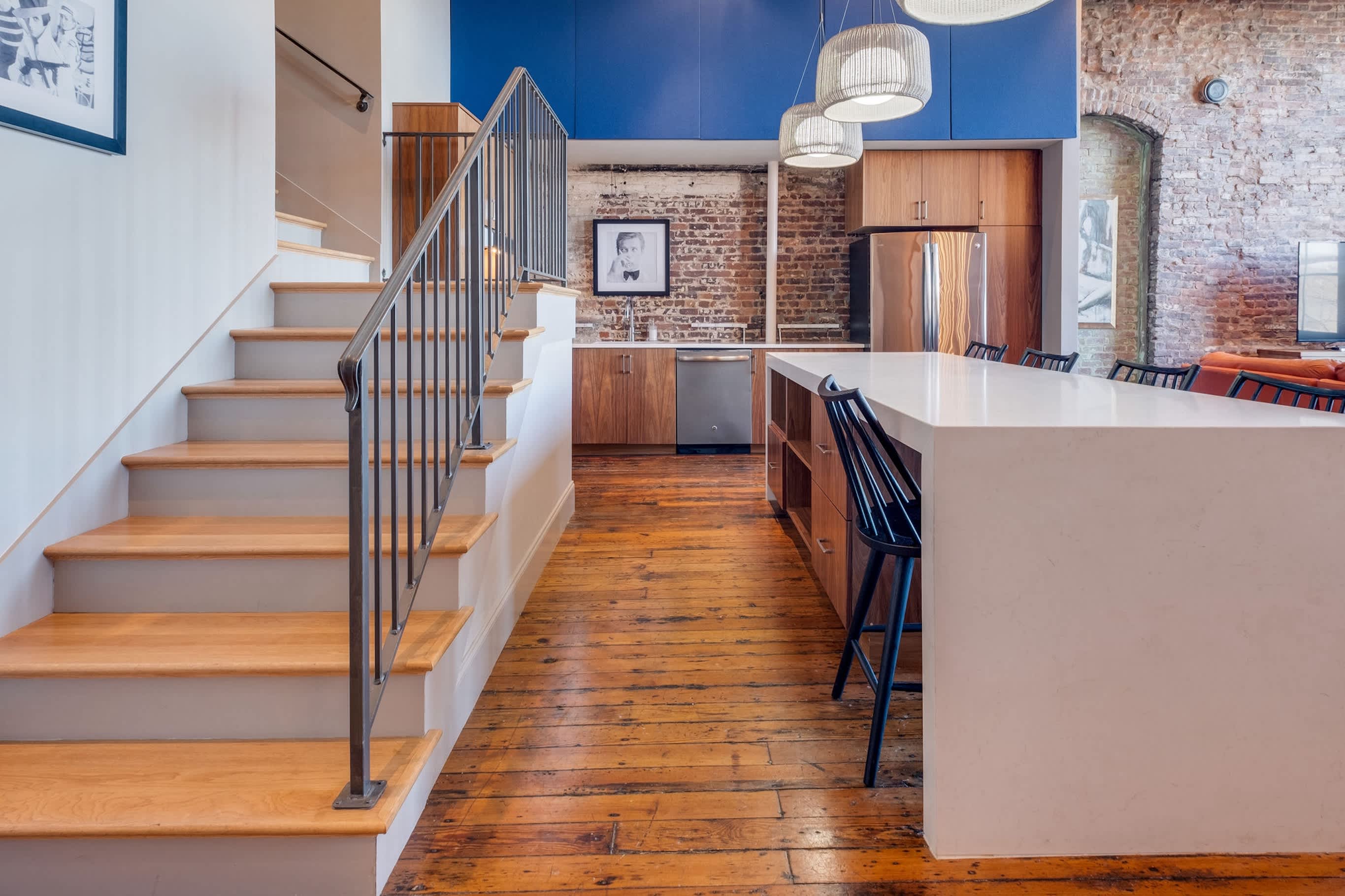 Stairs that lead to the bedroom 