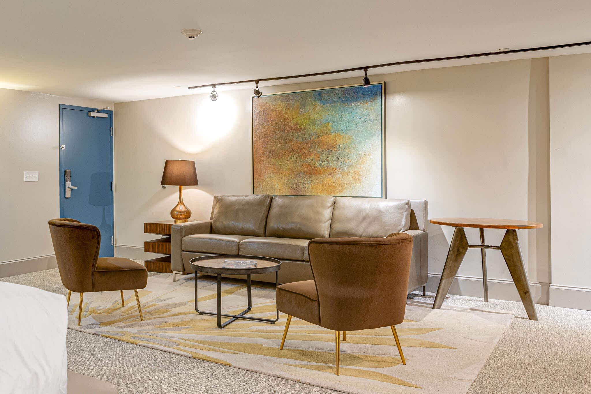 Studio with sofa sleeper, king bed, TV, and kitchenette 