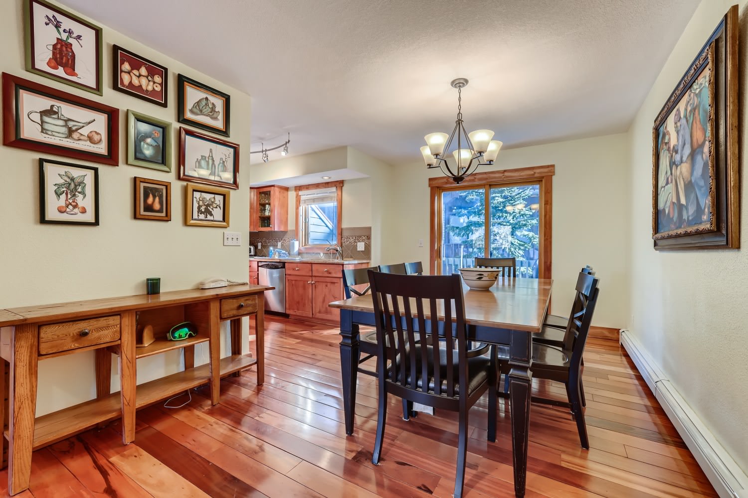 Dining room with table, and seating for 8
