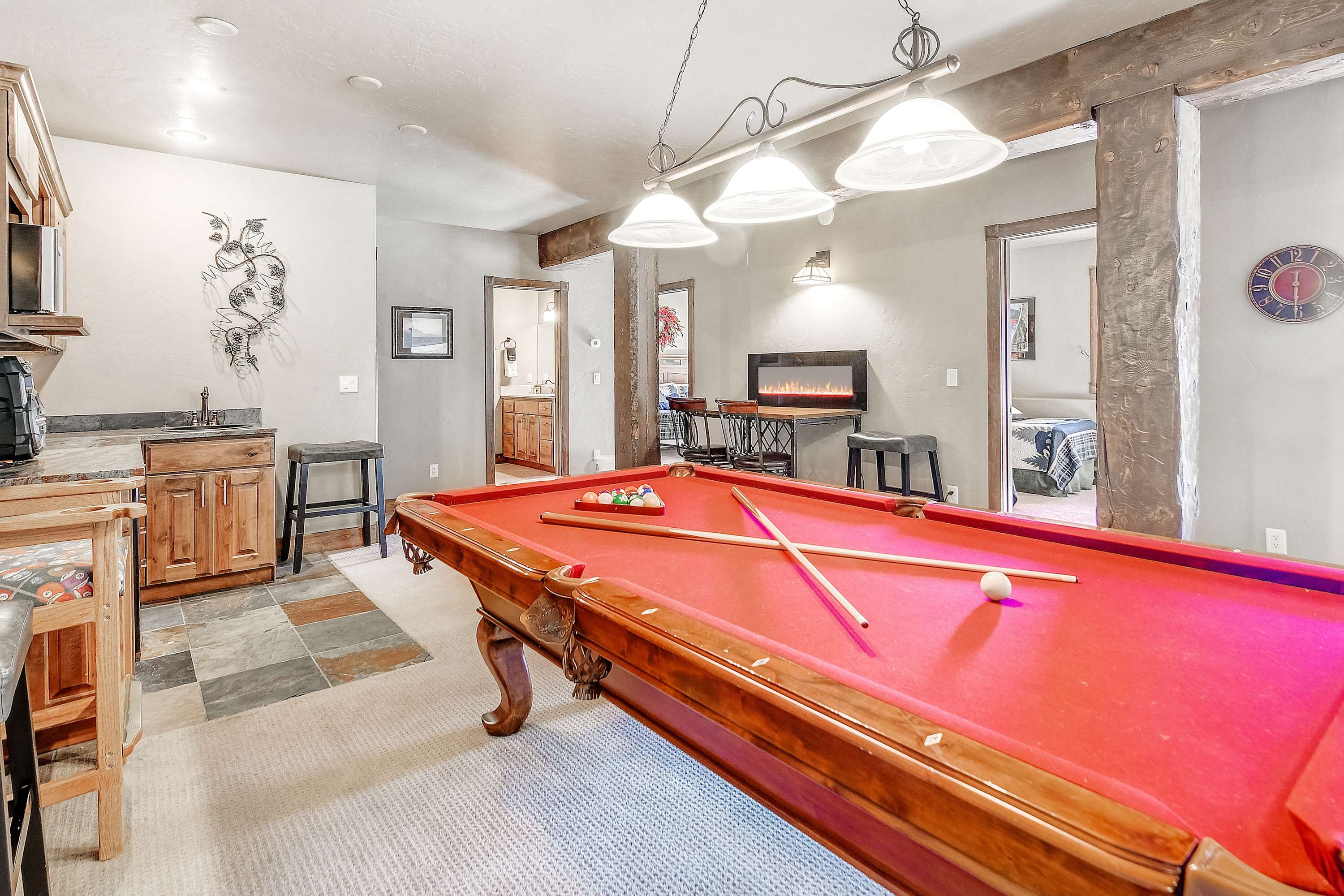 Get competitive with a round of pool in the lower-level game room