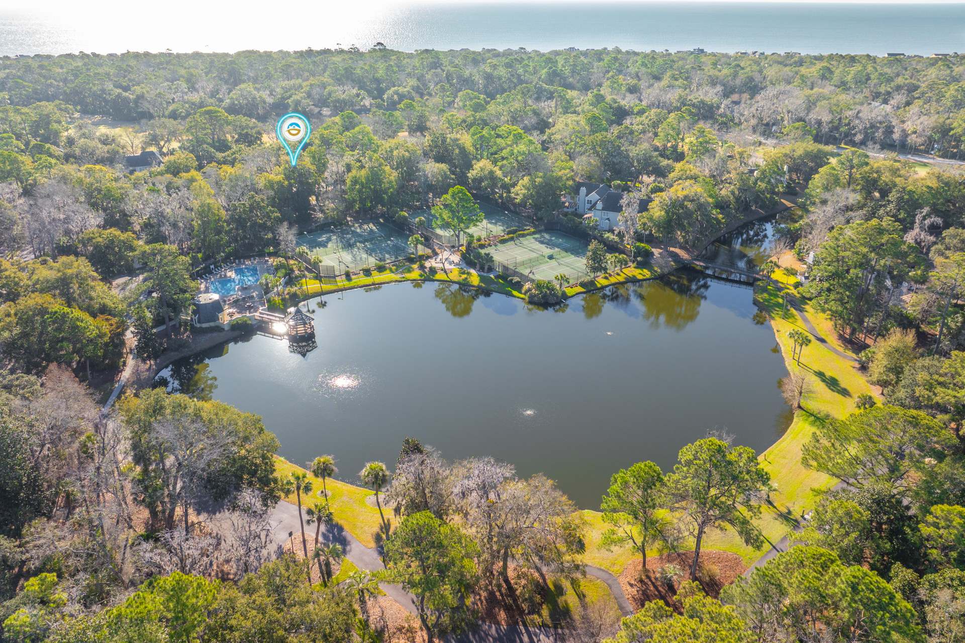 Aerial View of Evian and the Atlantic Ocean