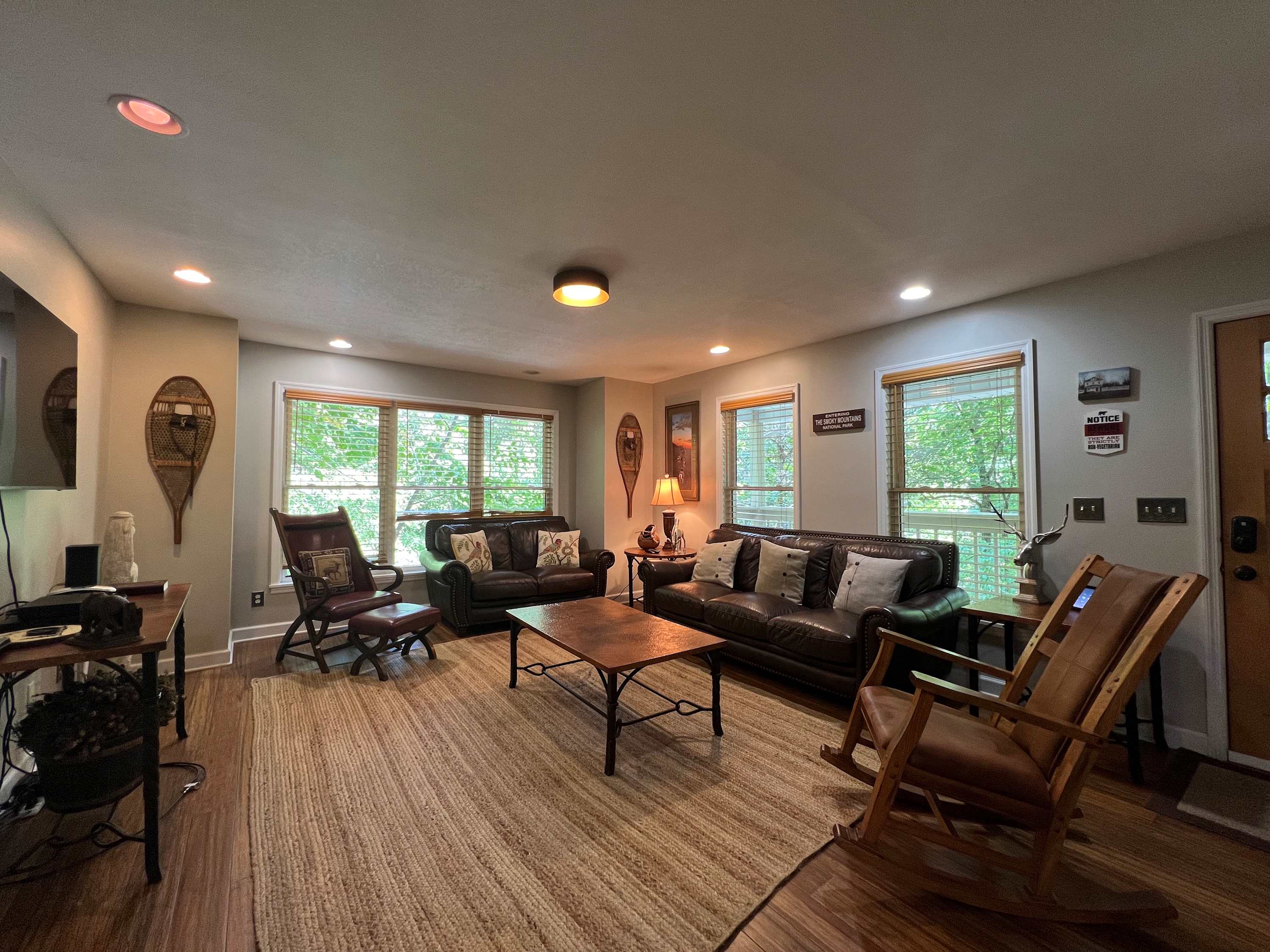 Curl up in the tranquil living room & enjoy a movie night at home
