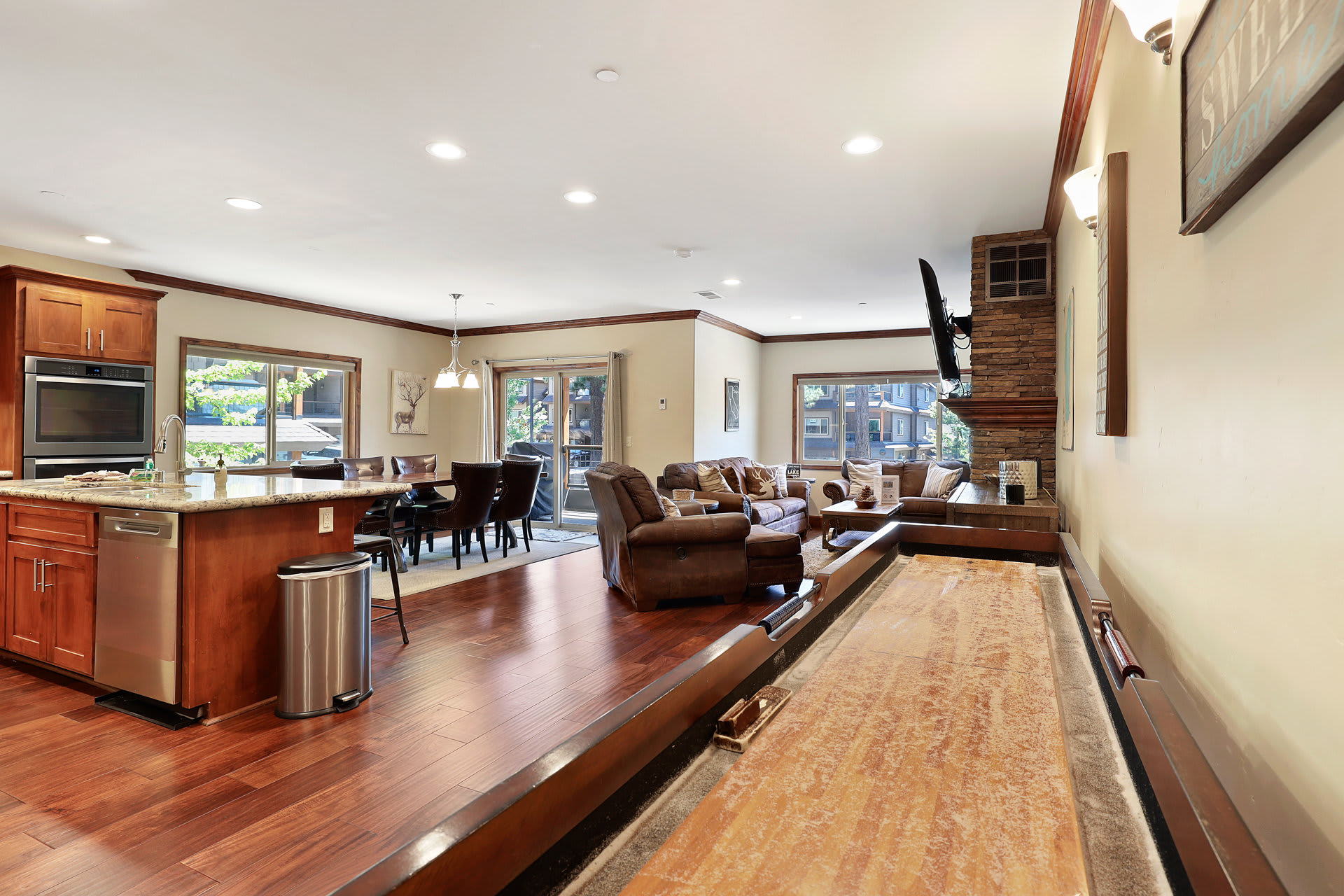 Open floor plan with shuffle board