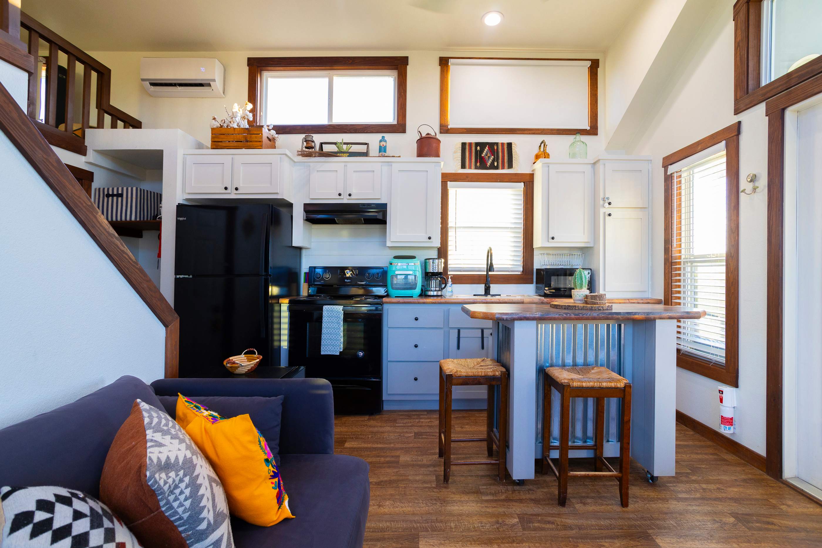 The open kitchen offers ample storage & all the comforts of home