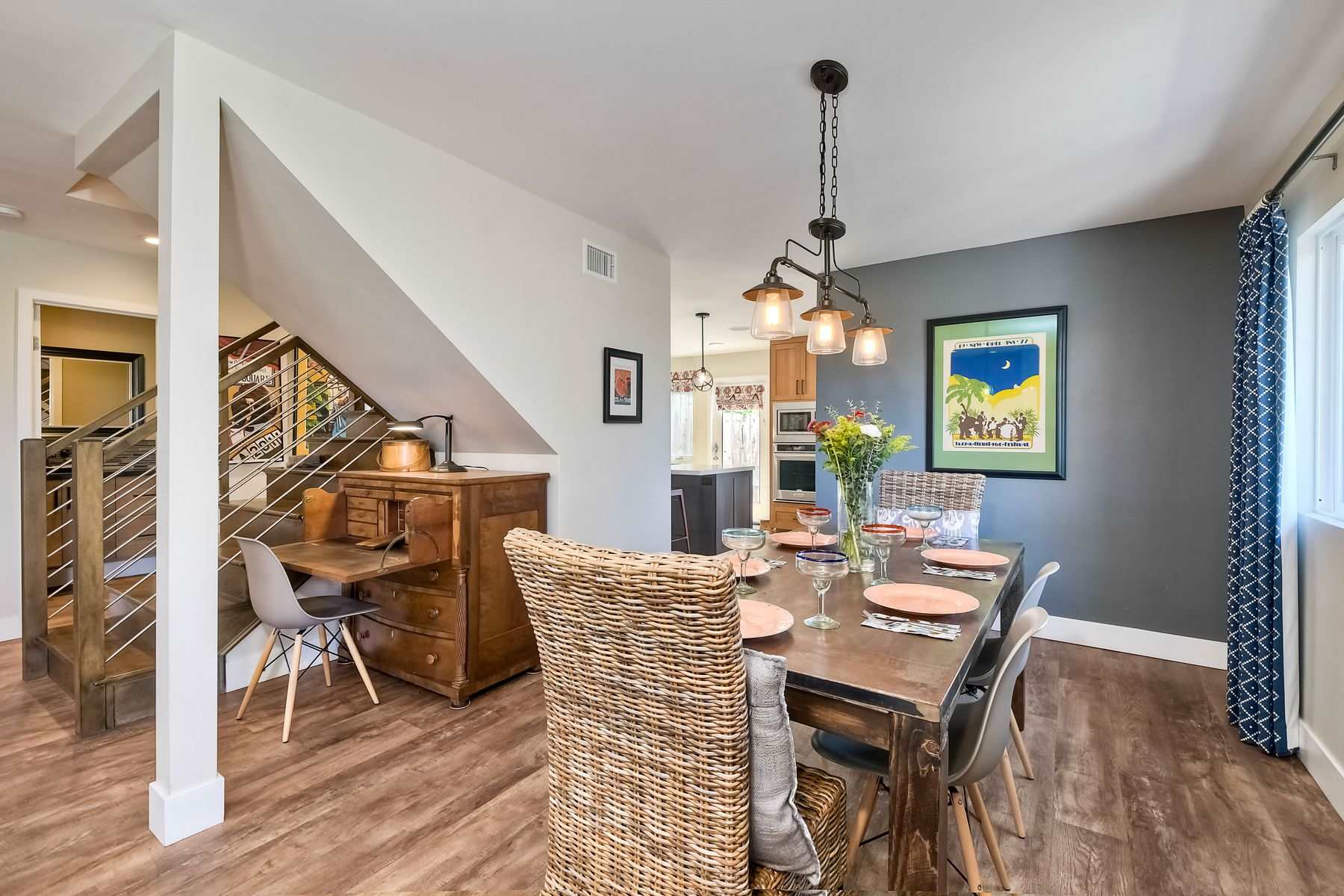 Gather for meals together at the dining table, with seating for 6