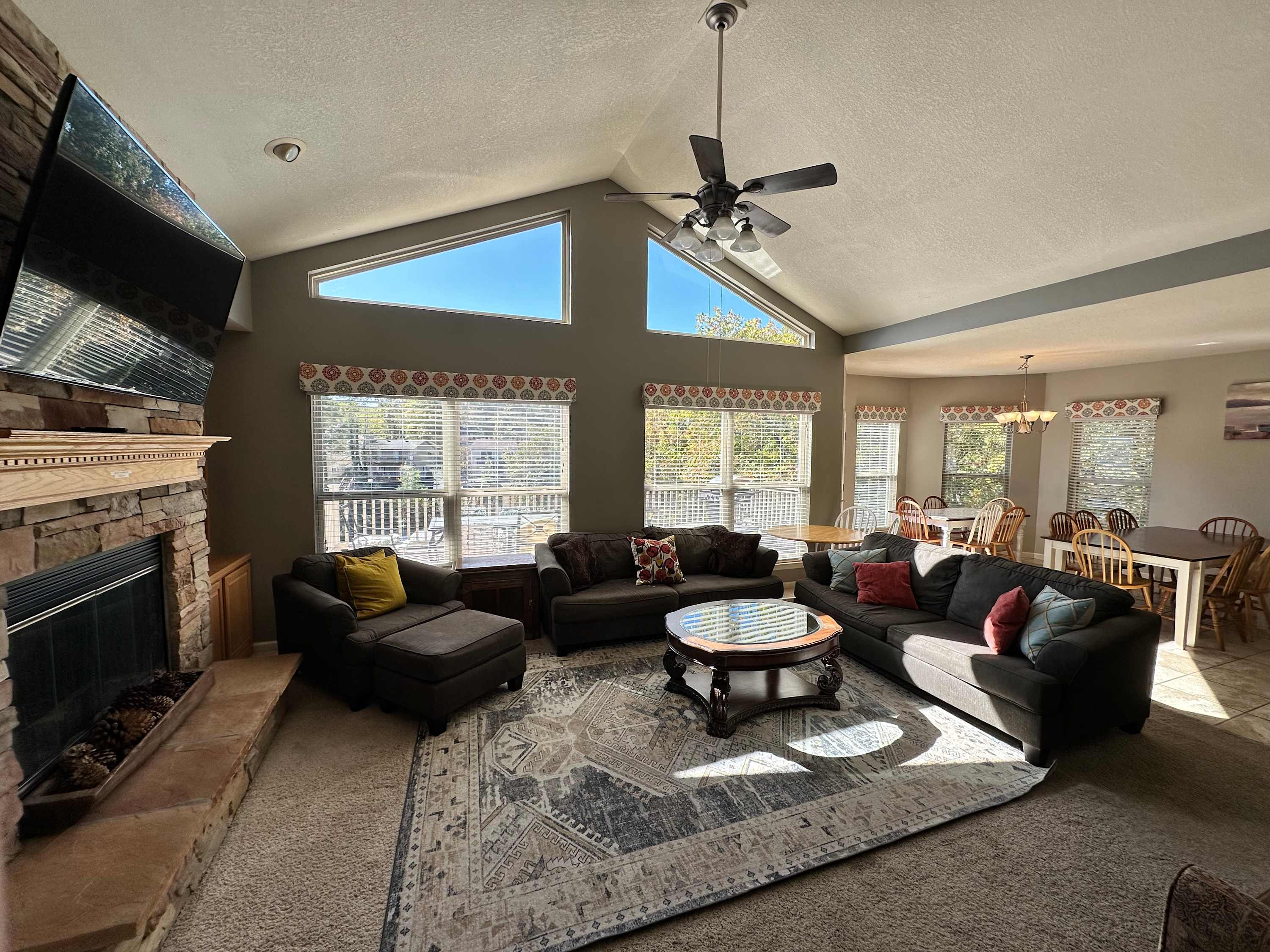 Relax in a bright, airy living space with stunning lake views