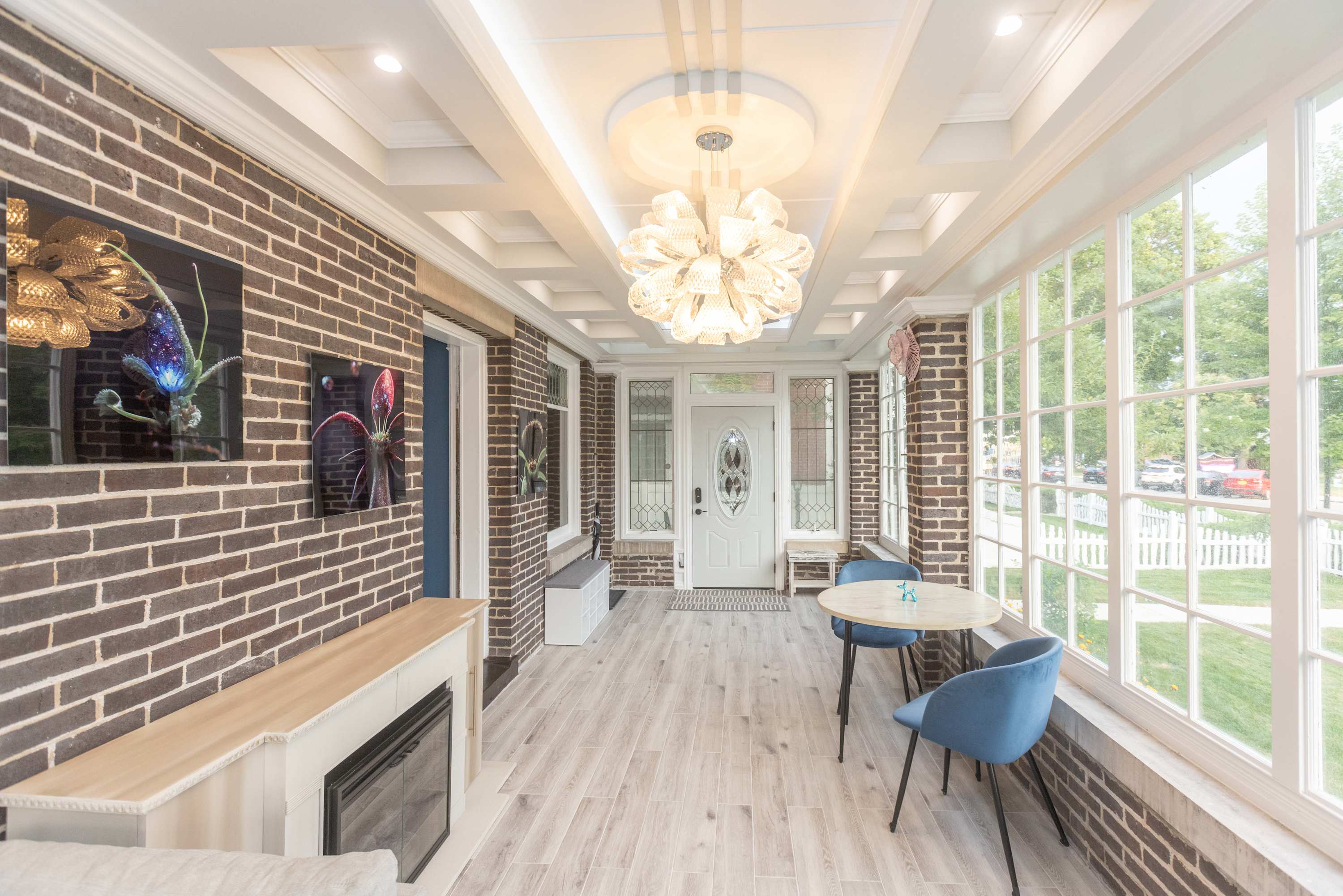 The sunroom is a wonderful spot for enjoying morning coffee or a book