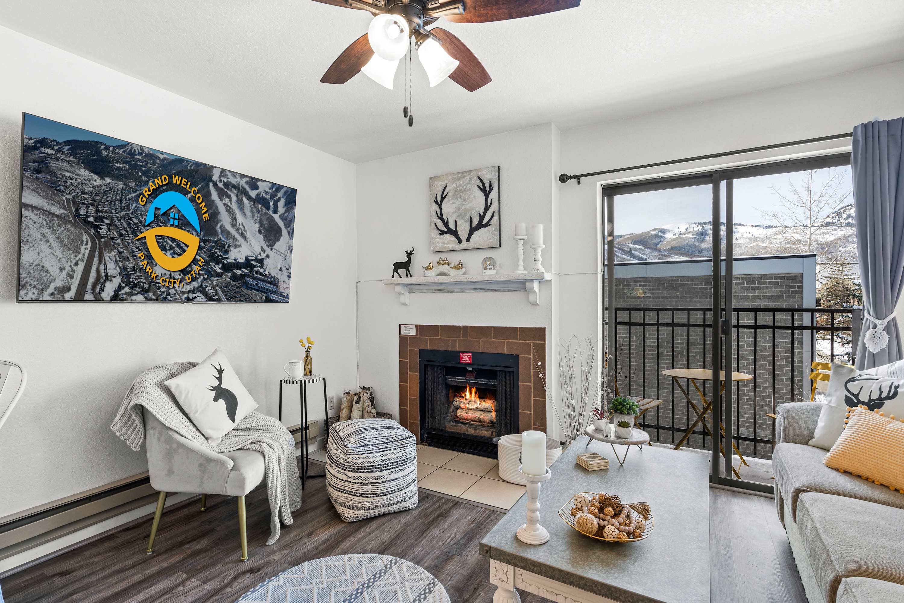 Large TV, Wood Fireplace, Custom Art & New Décor Throughout